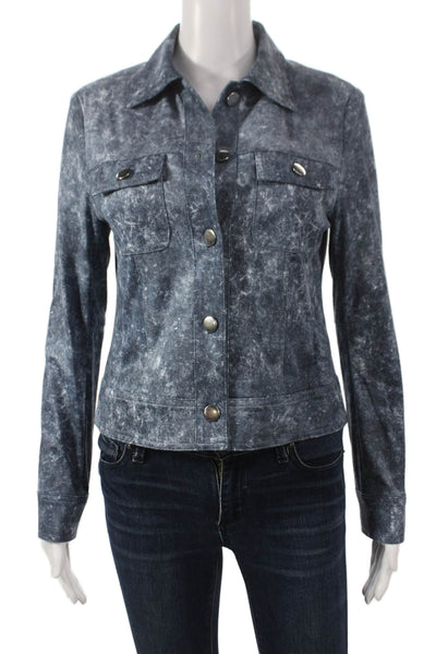 Insight Women Jacket Blue Button Distressed Polyester Spandex Size 8