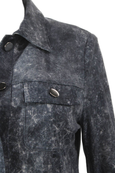 Insight Women Jacket Blue Button Distressed Polyester Spandex Size 8