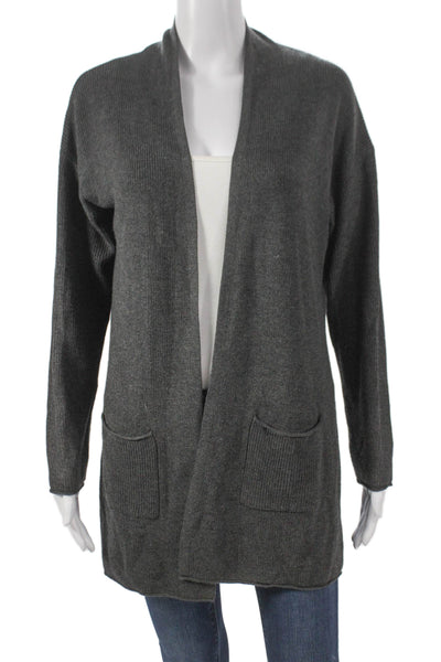 T Tahari Women Cardigan Gray Rayon Open Front Long Sleeve Size M