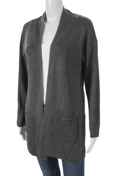 T Tahari Women Cardigan Gray Rayon Open Front Long Sleeve Size M