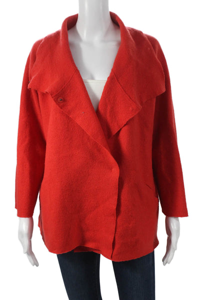 Eileen Fisher Women Basic Wool Red Button Front Long Sleeve Jacket Size M