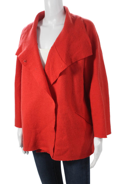 Eileen Fisher Women Basic Wool Red Button Front Long Sleeve Jacket Size M