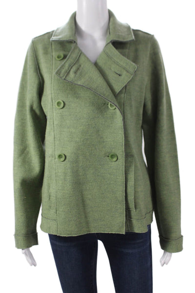Eileen Fisher Womens Green Merino Wool Pea Coat Button Closure Size S