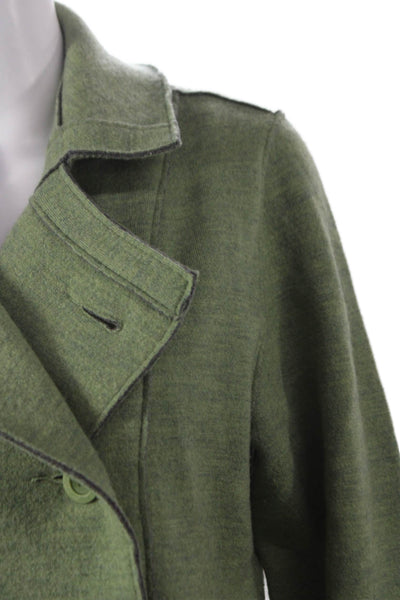 Eileen Fisher Womens Green Merino Wool Pea Coat Button Closure Size S