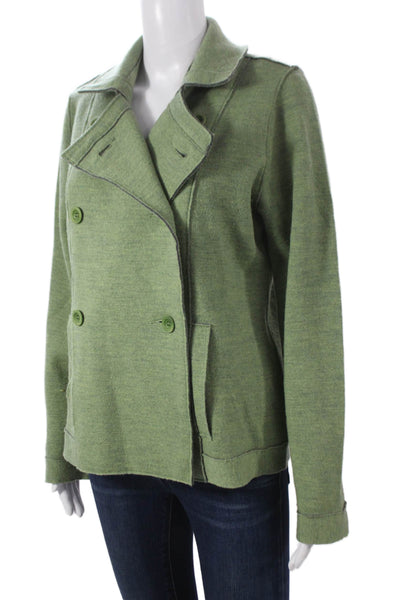 Eileen Fisher Womens Green Merino Wool Pea Coat Button Closure Size S