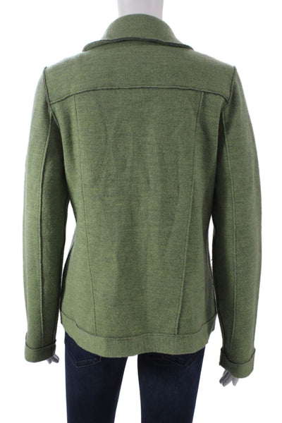 Eileen Fisher Womens Green Merino Wool Pea Coat Button Closure Size S