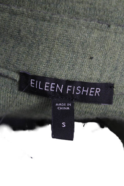 Eileen Fisher Womens Green Merino Wool Pea Coat Button Closure Size S