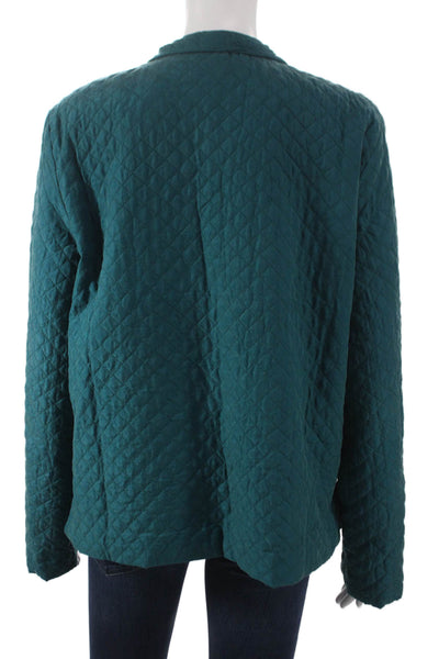 Eileen Fisher Womens Silk Green Argyle Button Basic Jacket Long Sleeve Size M