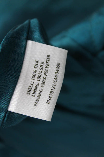 Eileen Fisher Womens Silk Green Argyle Button Basic Jacket Long Sleeve Size M