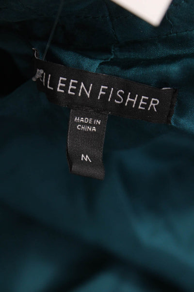 Eileen Fisher Womens Silk Green Argyle Button Basic Jacket Long Sleeve Size M