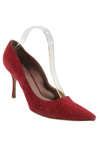 Giorgio Armani Womens Slip On Stiletto Pointed Toe Pumps Red Suede Size 38.5