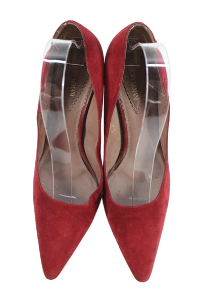 Giorgio Armani Womens Slip On Stiletto Pointed Toe Pumps Red Suede Size 38.5