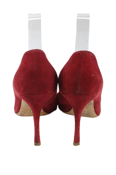 Giorgio Armani Womens Slip On Stiletto Pointed Toe Pumps Red Suede Size 38.5