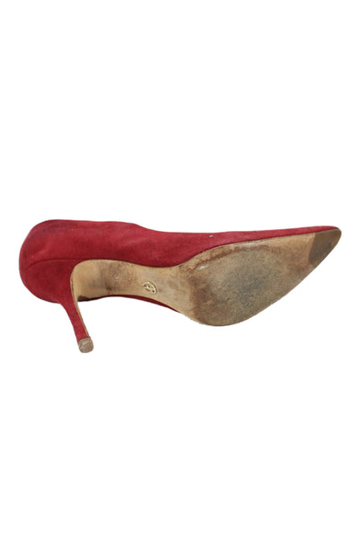 Giorgio Armani Womens Slip On Stiletto Pointed Toe Pumps Red Suede Size 38.5