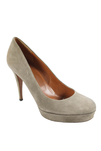 Gucci Womens Slip On Stiletto Round Toe Platform Pumps Brown Suede Size 38