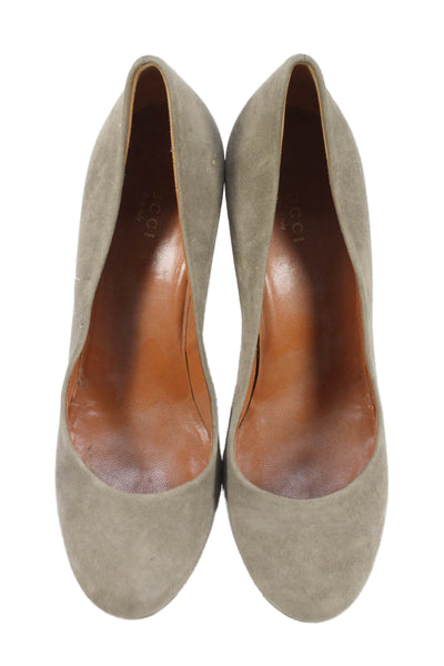 Gucci Womens Slip On Stiletto Round Toe Platform Pumps Brown Suede Size 38