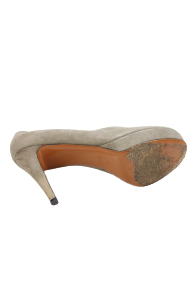 Gucci Womens Slip On Stiletto Round Toe Platform Pumps Brown Suede Size 38
