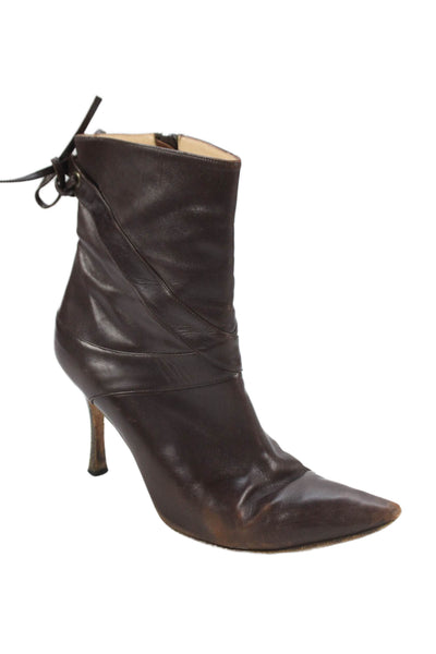 Manolo Blahnik Womens Side Zip Stiletto Pointed Toe Booties Brown Size 38.5