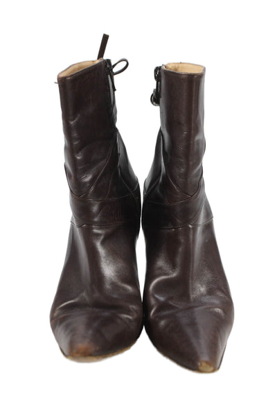 Manolo Blahnik Womens Side Zip Stiletto Pointed Toe Booties Brown Size 38.5