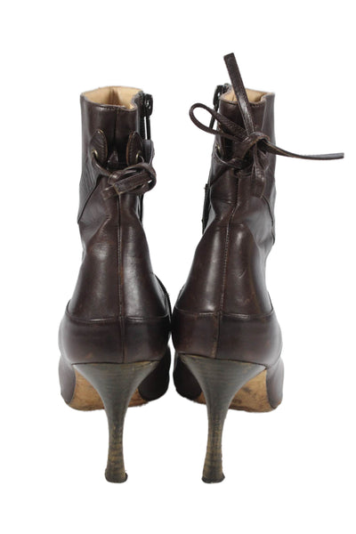 Manolo Blahnik Womens Side Zip Stiletto Pointed Toe Booties Brown Size 38.5