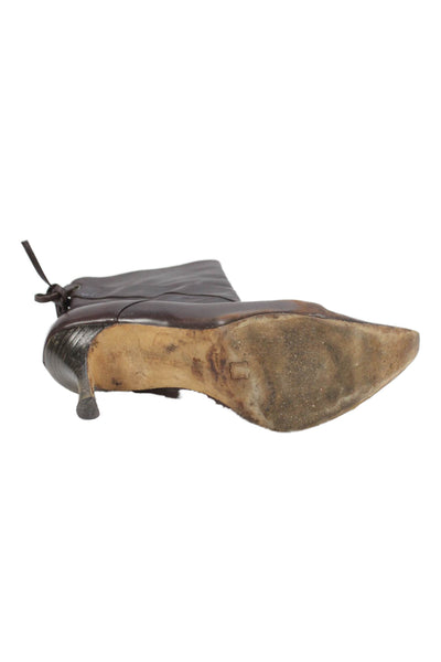 Manolo Blahnik Womens Side Zip Stiletto Pointed Toe Booties Brown Size 38.5
