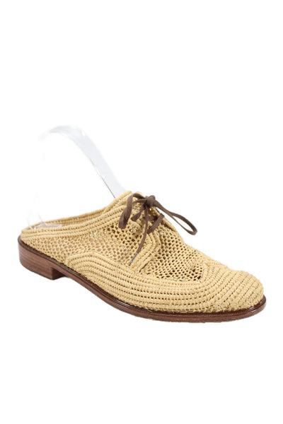 Clergerie Womens Lace Up Raffia Mules Oxfords Beige Size 38.5