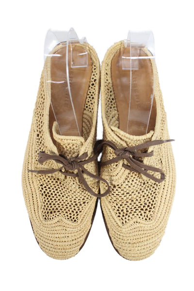 Clergerie Womens Lace Up Raffia Mules Oxfords Beige Size 38.5