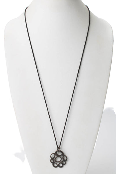 Ippolita Womens 925 Silver Black Cord Open Oval Cut Out Pendant Necklace 32"