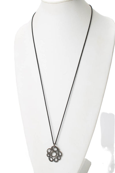 Ippolita Womens 925 Silver Black Cord Open Oval Cut Out Pendant Necklace 32"