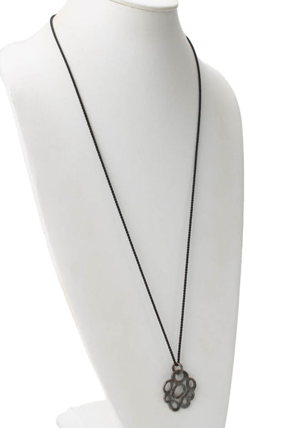 Ippolita Womens 925 Silver Black Cord Open Oval Cut Out Pendant Necklace 32"