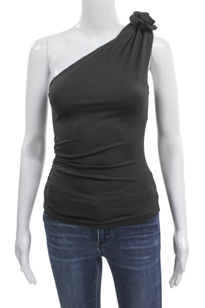 Le Bop Women One Shoulder Tank Black Viscose Sleeveless Size XS
