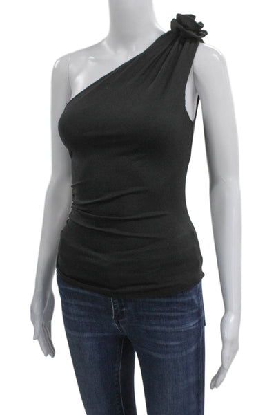 Le Bop Women One Shoulder Tank Black Viscose Sleeveless Size XS