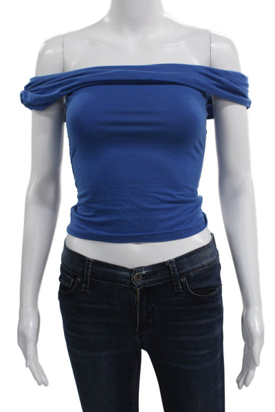 Reformation Womens Off Shoulder Blue Basic Blouse Pullover Size XS