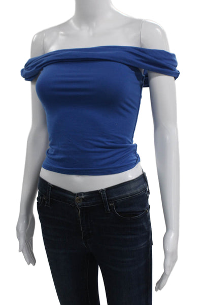 Reformation Womens Off Shoulder Blue Basic Blouse Pullover Size XS
