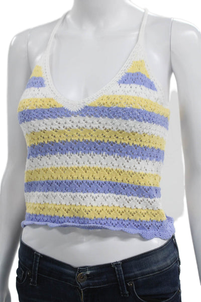 French Connection Women Cropped Halter Striped Cotton Tank White Size XS