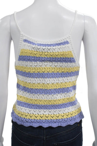 French Connection Women Cropped Halter Striped Cotton Tank White Size XS