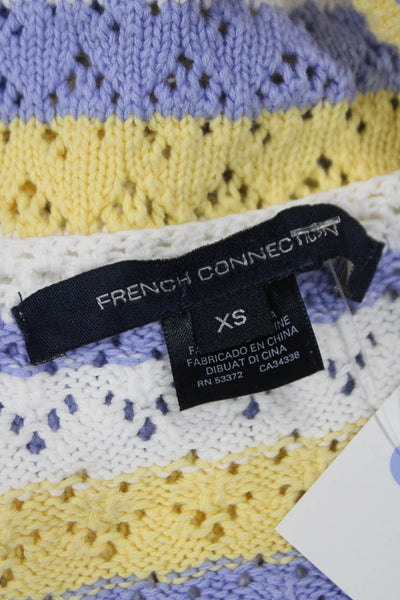 French Connection Women Cropped Halter Striped Cotton Tank White Size XS