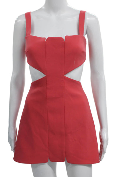 Alexis Women Mini Red Polyester Square Neck Sleeveless Button Dress Size XS