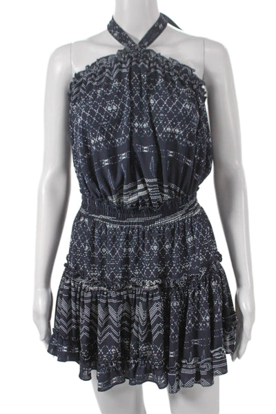 Misa Womens Mini Halter Geometric Viscose Dress Blue Tie Size XS