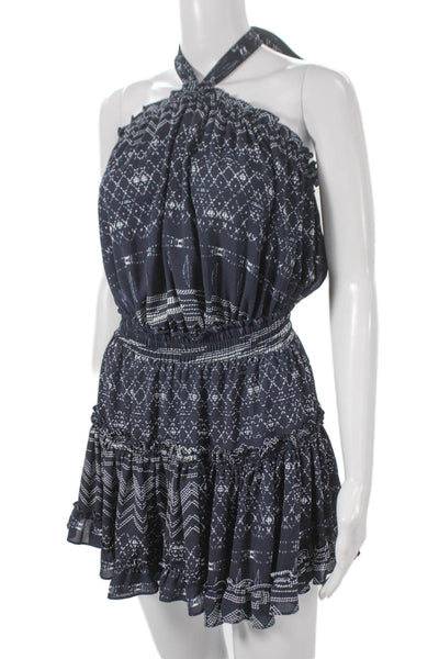 Misa Womens Mini Halter Geometric Viscose Dress Blue Tie Size XS