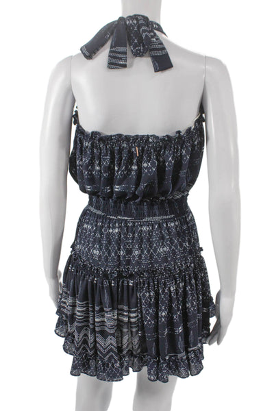 Misa Womens Mini Halter Geometric Viscose Dress Blue Tie Size XS