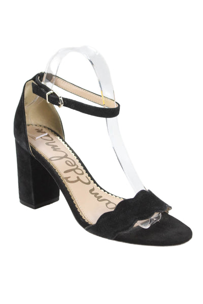 Sam Edelman Women's Open Toe Suede Block Heel Ankle Straps Sandals Black Size 6