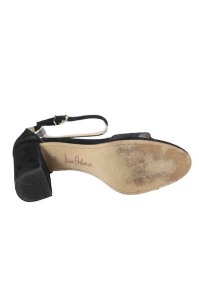 Sam Edelman Women's Open Toe Suede Block Heel Ankle Straps Sandals Black Size 6