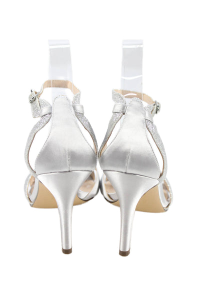 Nina Women's Open Toe Glitter Ankle Strap Leather Sandals Silver Size 7