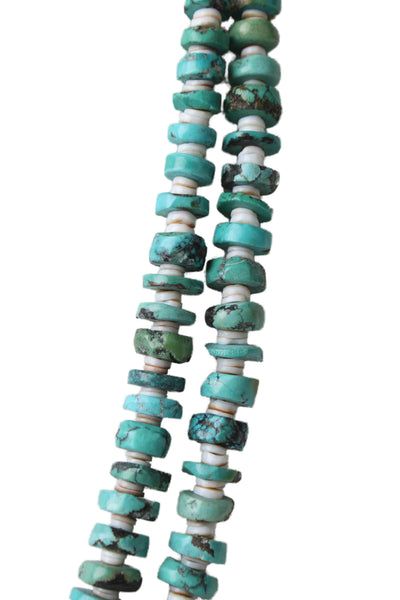 Designer Womens Turquoise + Shell Beaded Two Layer Necklace 30"