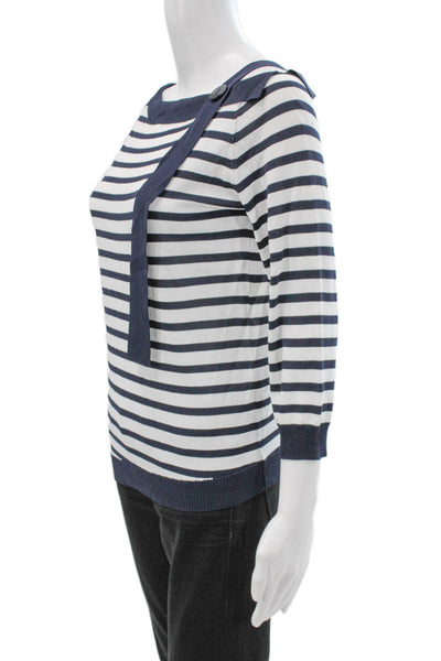 Anis White Women Pullover Sweater White Striped Boat Neck 3/4 Sleeve Size M