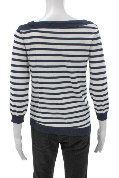 Anis White Women Pullover Sweater White Striped Boat Neck 3/4 Sleeve Size M