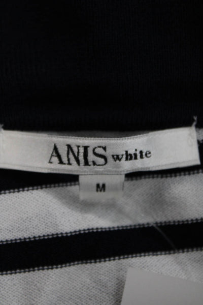 Anis White Women Pullover Sweater White Striped Boat Neck 3/4 Sleeve Size M