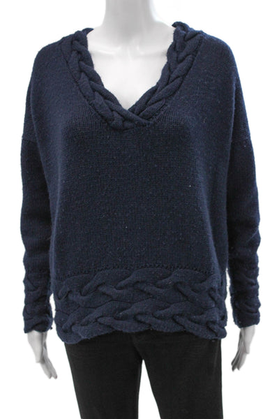 Sharis Place Womens Cashmere Blend V-Neck Pullover Sweater Blue Size S