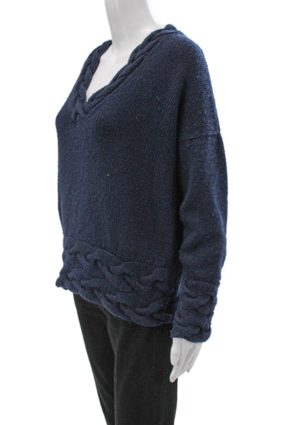 Sharis Place Womens Cashmere Blend V-Neck Pullover Sweater Blue Size S